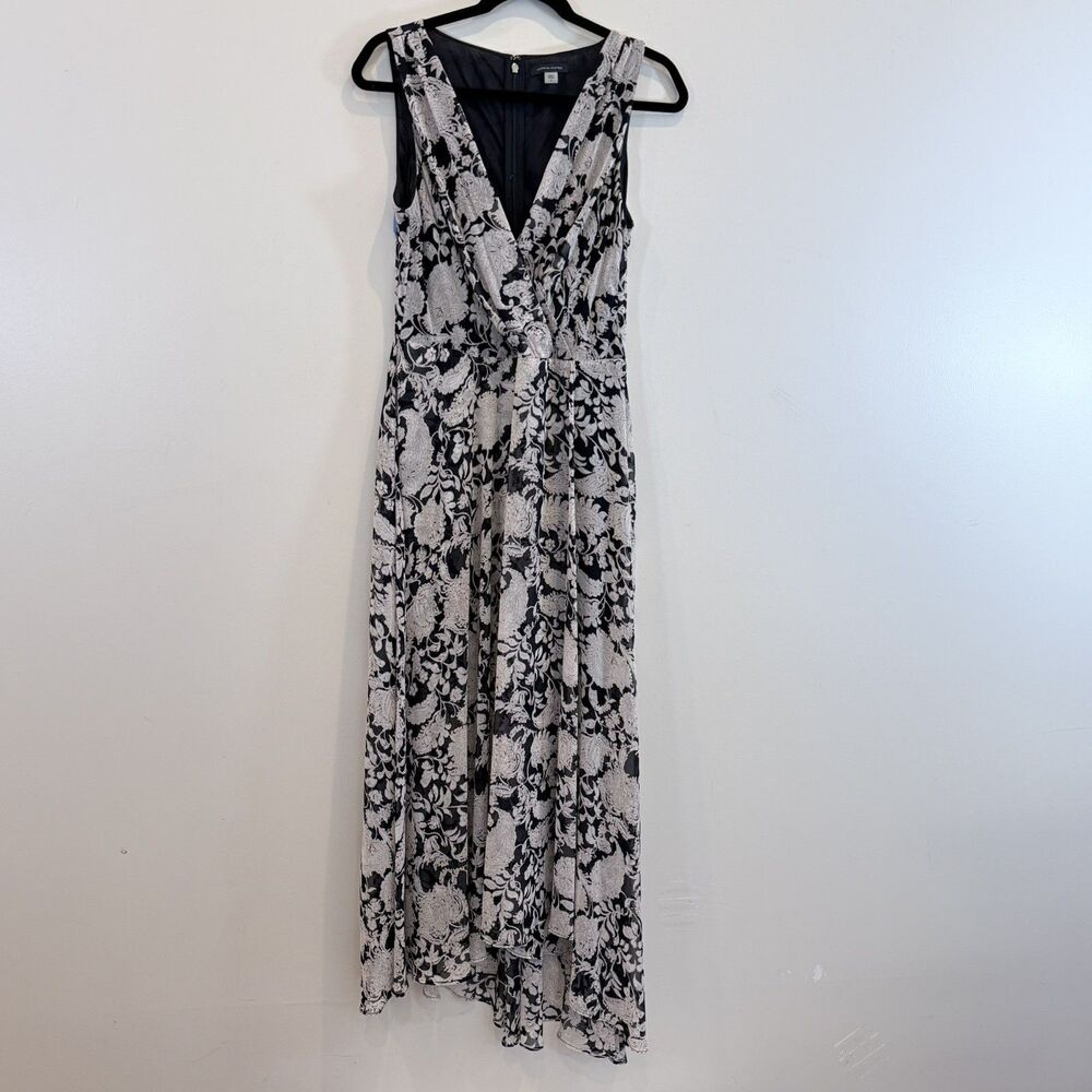 Tommy Hilfiger Dress Midi Surplice Asymmetrical Black Floral Sleeveless Lined 6